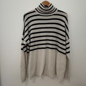 JUMPER 1234 striped black and cream cashmere turtleneck sweater